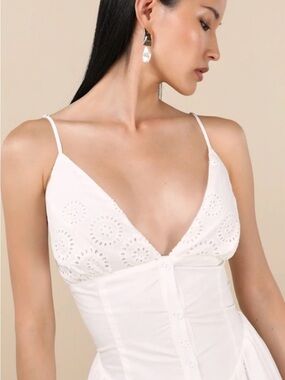 Lulus zahrah white eyelet embroidered button-front midi dress